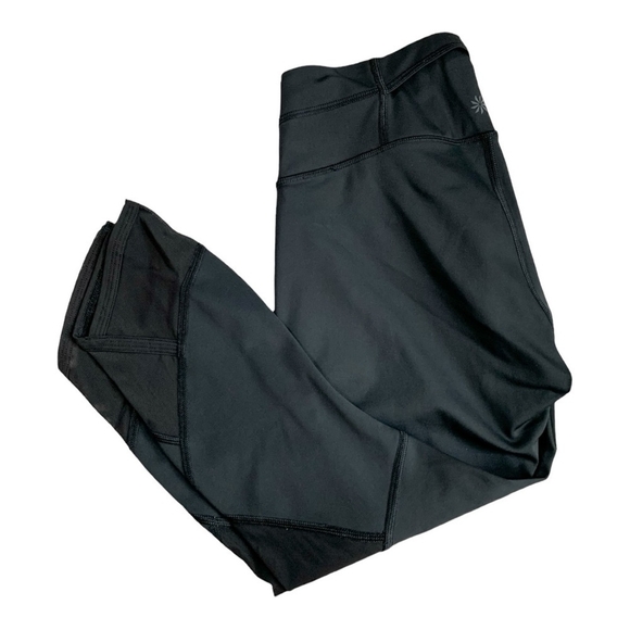 Women Activewear ATHLETA Sheer Paneled Capris Black H-Waist Compression Leggings - Picture 2 of 5